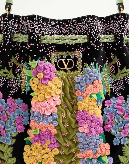 Valentino Garavani - Valentino Garavani Nellcôte Alice Embroidered Bag With Fringes - Black/multicolour - Woman - Shoulder Bags